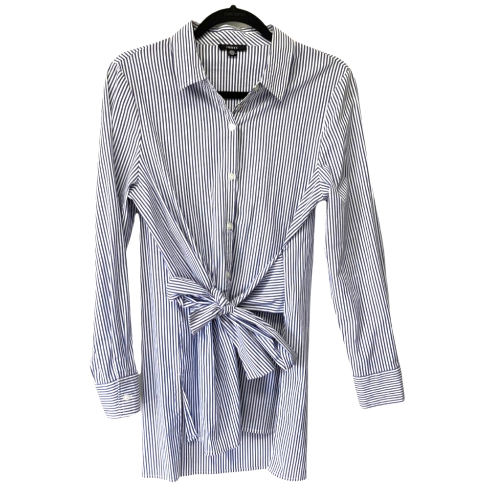 IMNYC blue/white Striped tunic tie Blouse Size Medium